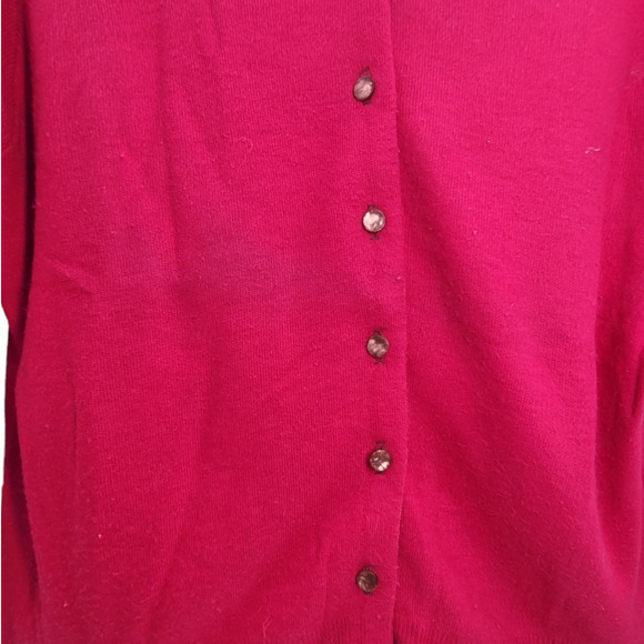 Vintage 80s Hot Pink Tight Knit Long Sleeve Button Down Cardigan Sweater - Picture 6 of 10